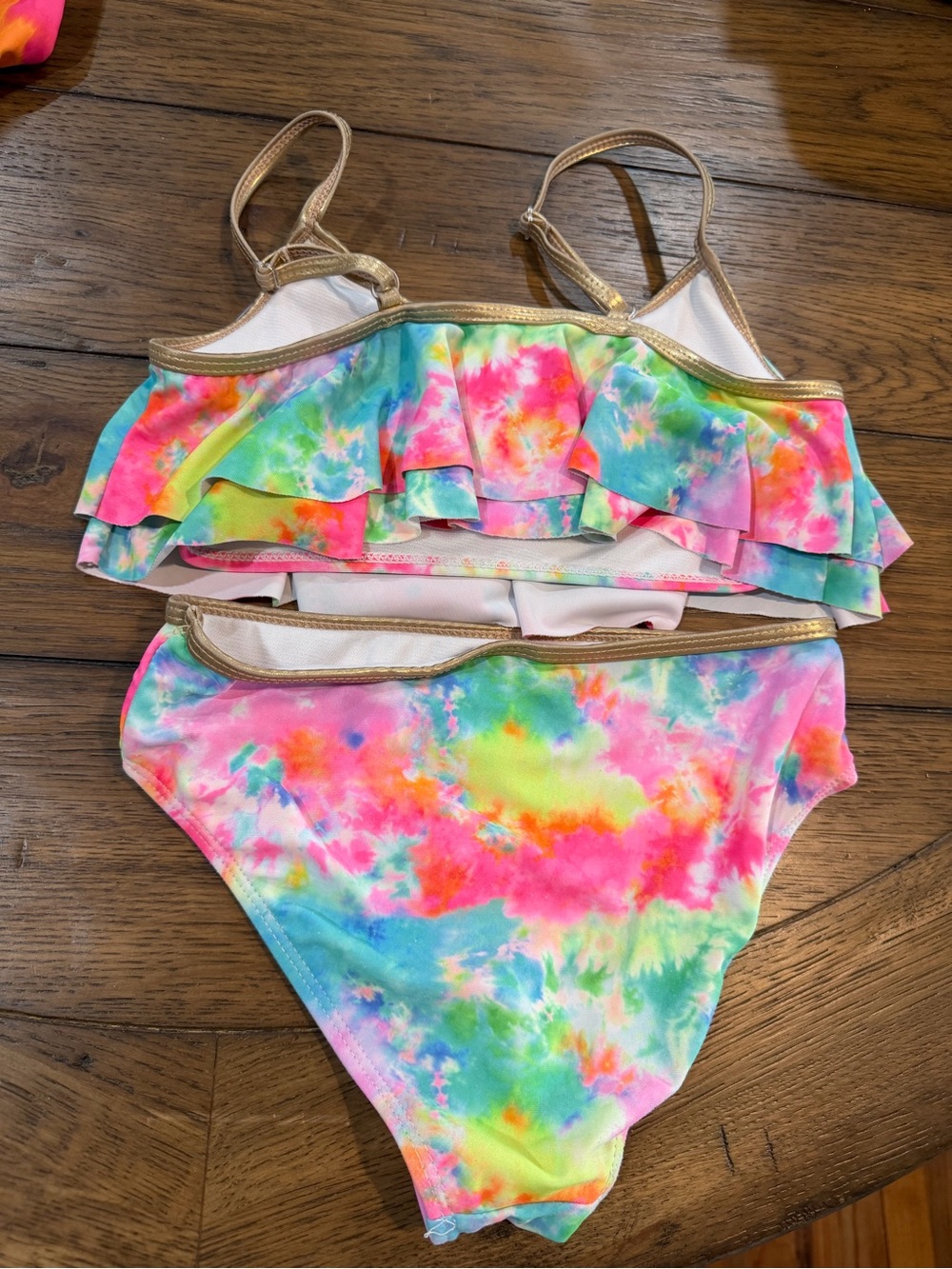 Betsey Johnson Girls' Multicolor Tie-Dye Bikini with Gold Trim M - Picture 5 of 6